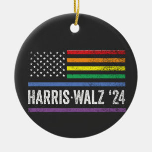 LGBTQ Harris Walzアメリカ国旗の選挙2024 セラミックオーナメント