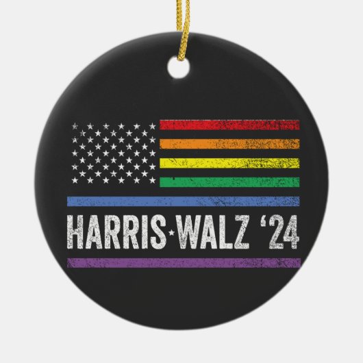 LGBTQ Harris Walzアメリカ国旗の選挙2024 セラミックオーナメント (正面)