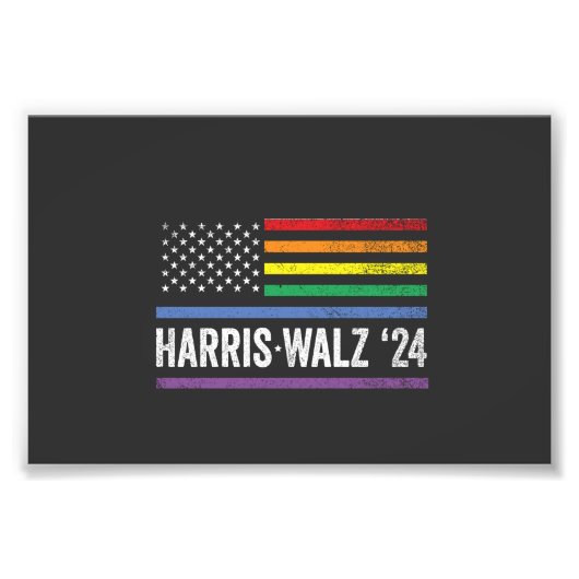 LGBTQ Harris Walzアメリカ国旗の選挙2024 フォトプリント (正面)