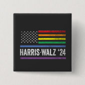 LGBTQ Harris Walzアメリカ国旗の選挙2024 缶バッジ (正面)