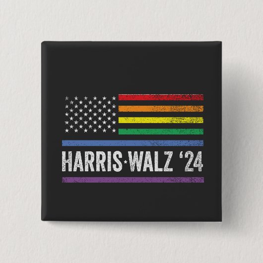 LGBTQ Harris Walzアメリカ国旗の選挙2024 缶バッジ (正面)