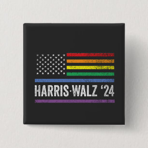 LGBTQ Harris Walzアメリカ国旗の選挙2024 缶バッジ