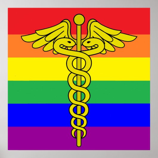 LGBTQ Healthcare Caduceus Sign Wall Art ポスター (正面)