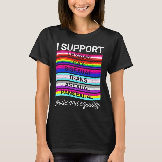 LGBTQ Iはパンセクシャル無性トランスバイセクシャルgをサポート Tシャツ (正面)