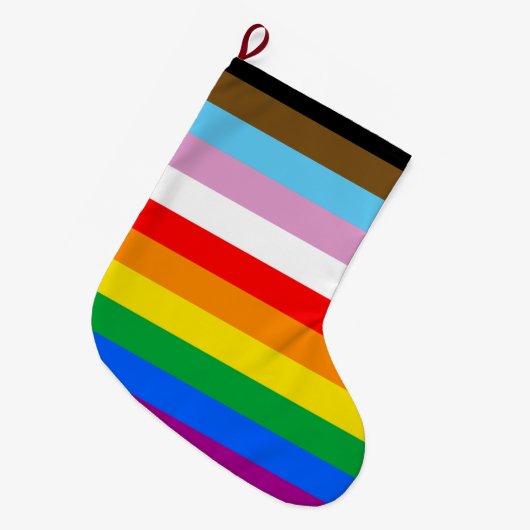 LGBTQ+ INCLUSIVEプライドフラグ ラージクリスマスストッキング (正面 (吊り時))