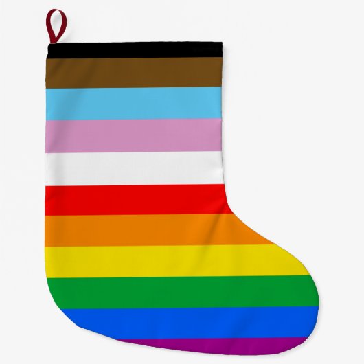 LGBTQ+ INCLUSIVEプライドフラグ ラージクリスマスストッキング (正面)