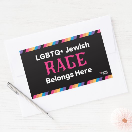LGBTQ+ Jewish Rage Belongs Here 長方形シール (封筒)