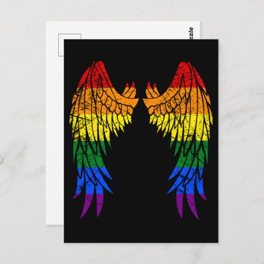 LGBTQ LGBTエンジェルウィングスカラフルレインボーゲイ ポストカード (正面/裏面)