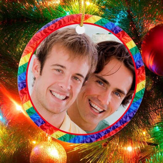 LGBTQ LGBTフォトカスタムゲイレインボー旗フレーム セラミックオーナメント