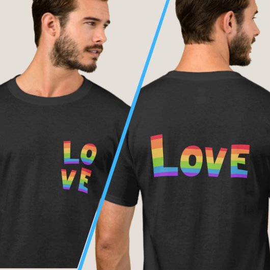 LGBTQ LOVE in Rainbow Colorsフロントとバックプリント Tシャツ