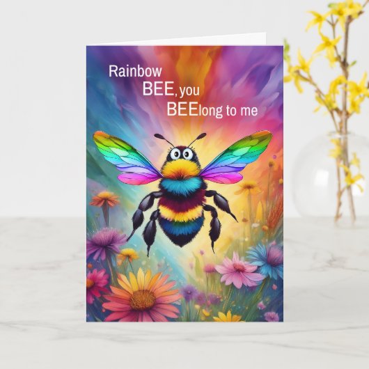 LGBTQ Love Rainbow Bee You BEElong to Me カード (黄色い花)