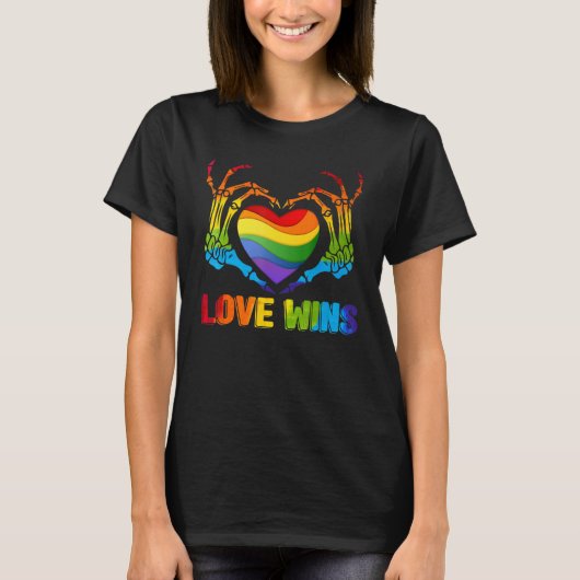 LGBTQ Love Wins Gay Pride LGBT Ally Skeleton Rainb Tシャツ (正面)