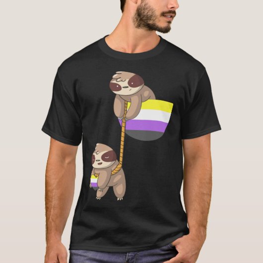 LGBTQ Nonbinary Pride Sloth Rope Playing Nonbinary Tシャツ (正面)