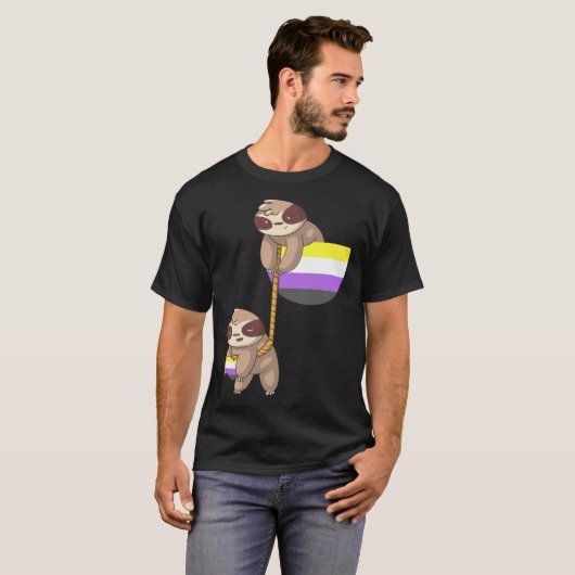 LGBTQ Nonbinary Pride Sloth Rope Playing Nonbinary Tシャツ (正面フル)