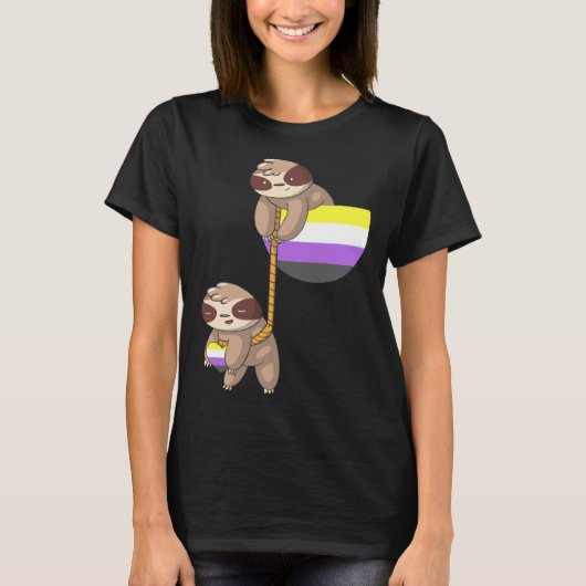 LGBTQ Nonbinary Pride Sloth Rope Playing Nonbinary Tシャツ (正面)
