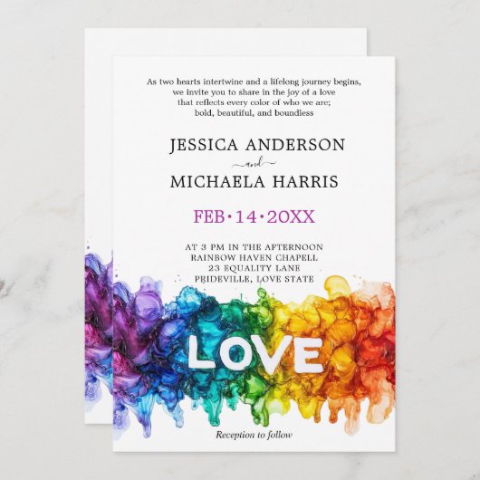 🌈 🐦 LGBTQ Painted With Love wedding 招待状 (正面/裏面)