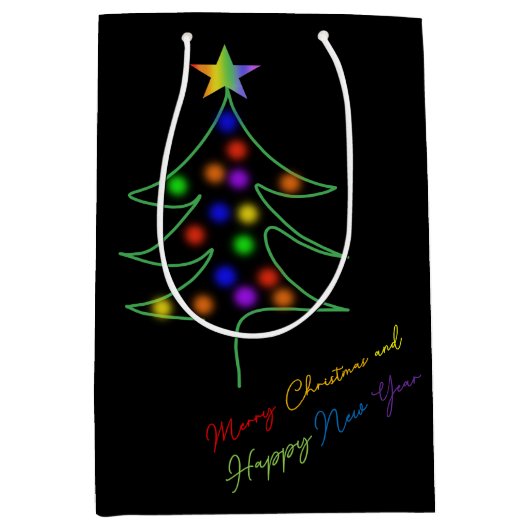 LGBTQ+ / Pride Rainbow Christmas Tree with Stars  ミディアムペーパーバッグ (正面)
