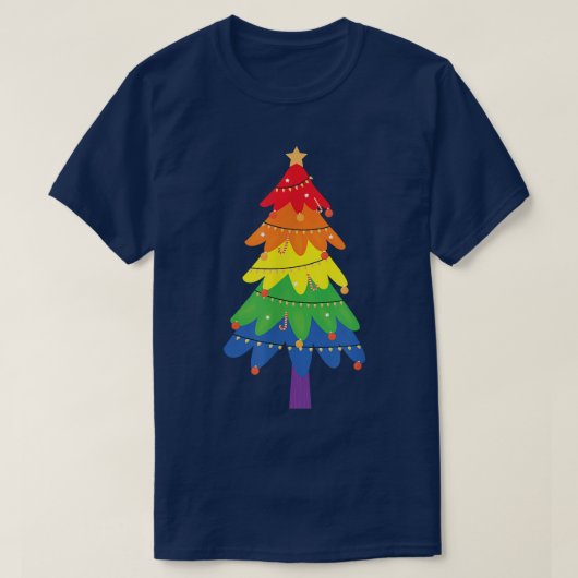 LGBTQ Pride Rainbow Flag Gay Christmas Tree Funny  Tシャツ (デザイン正面)