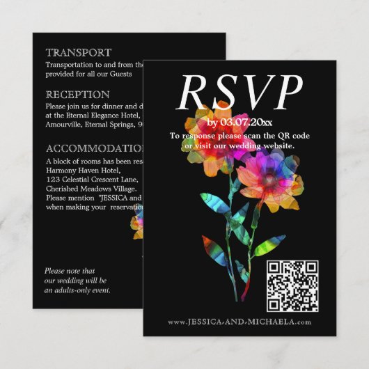 🌈 LGBTQ QR RSVP +結婚詳細 ペタルズ&プライド エンクロージャーカード (正面/裏面)