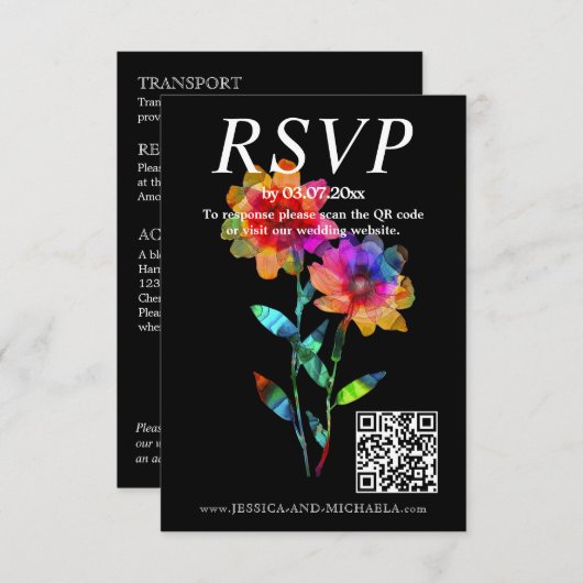 🌈 LGBTQ  QR RSVP +Wedding Details Petals & Pride  エンクロージャーカード (正面/裏面)