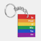 LGBTQ Rainbow誇りを持った、お前は誰だ キーホルダー (正面左)