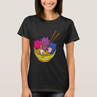 LGBTQ Rainbow Bisexual Pride Flag Cats In Ramen An Tシャツ