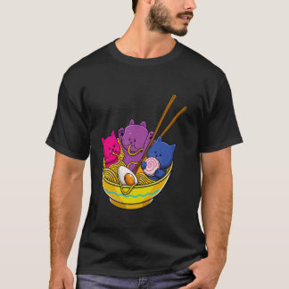 LGBTQ Rainbow Bisexual Pride Flag Cats In Ramen An Tシャツ