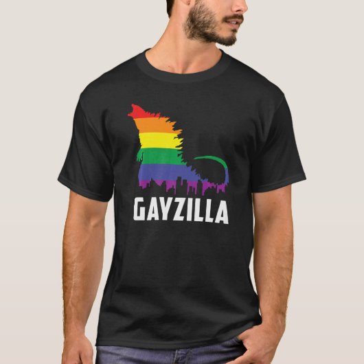 Lgbtq Rainbow Gayzilla Lgbtプライドカラーグラフィック Tシャツ (正面)