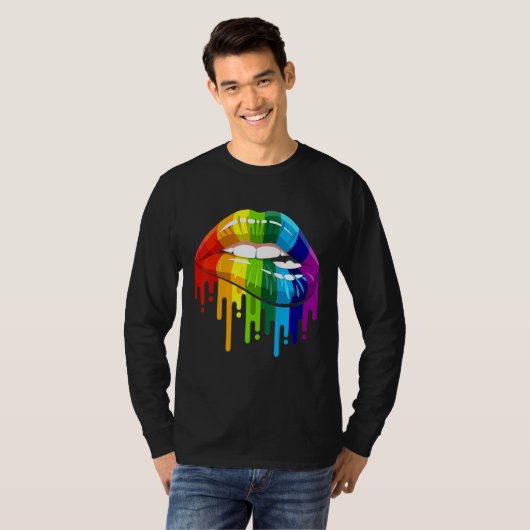 LGBTQ Rainbow Lip Gay Pride 3 Tシャツ (正面フル)