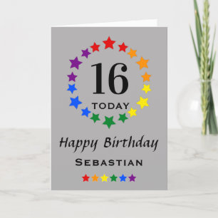 LGBTQ Rainbow Stars - 16 TodayまたはAny Age誕生日 カード