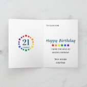 LGBTQ Rainbow Stars - 21 TodayまたはAny Age誕生日 カード (内部)