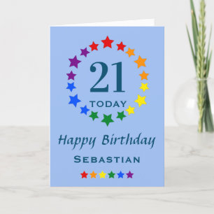 LGBTQ Rainbow Stars - 21 TodayまたはAny Age誕生日 カード