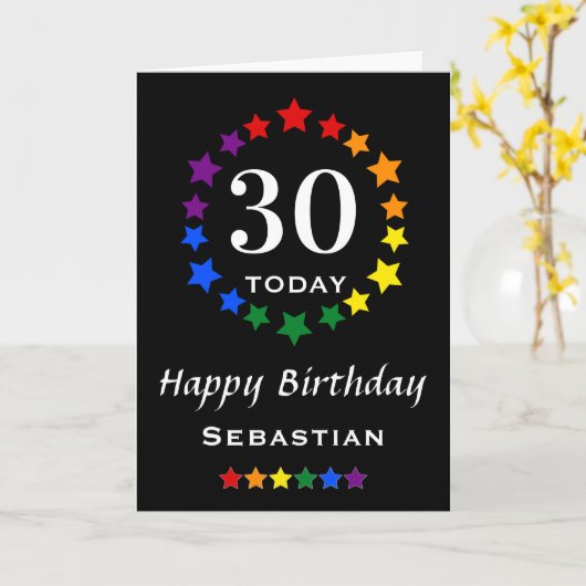 LGBTQ Rainbow Stars - 30 TodayまたはAny Age誕生日 カード (黄色い花)