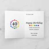 LGBTQ Rainbow Stars - 40 TodayまたはAny Age誕生日 カード (内部)