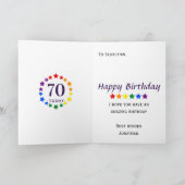 LGBTQ Rainbow Stars - 70 TodayまたはAny Age誕生日 カード (内部)