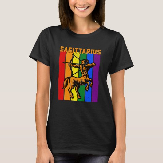 LGBTQ Sagittarius Zodiac Sign Vintage Astrology Tシャツ (正面)