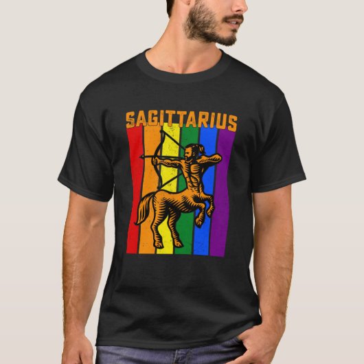 LGBTQ Sagittarius Zodiac Sign Vintage Astrology Tシャツ (正面)