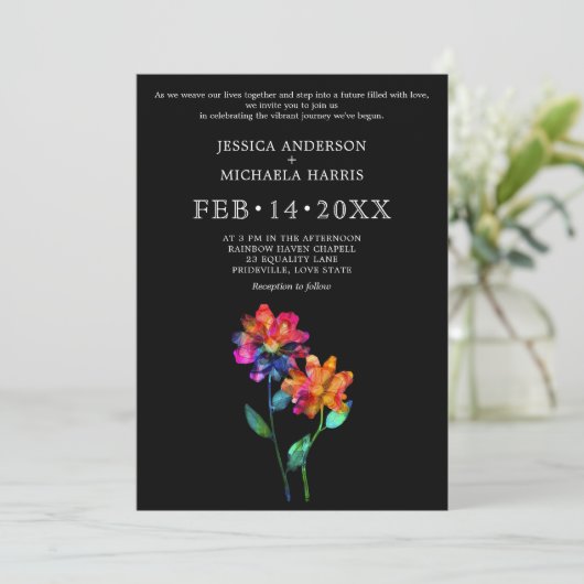 🌈 LGBTQ Vow Bloom Petals & Pride  招待状 (スタンド正面)