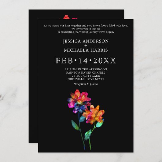 🌈 LGBTQ Vow Bloom Petals & Pride  招待状 (正面/裏面)