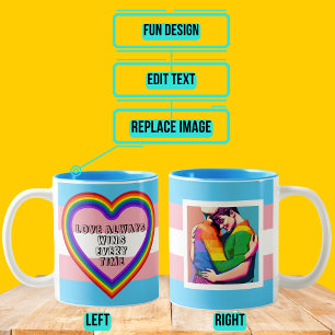 LGBTQAIトランスジェンダープライド国旗と文字 ツートーンマグカップ
