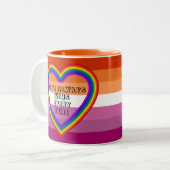 LGBTQAIレズビアンプライド国旗と文字 ツートーンマグカップ (正面左)
