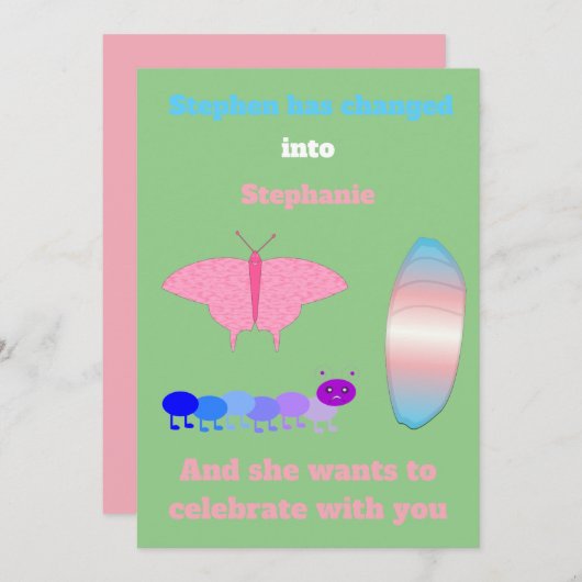 LGBTQIAトランスジェンダープライド毛虫へ蝶 招待状 (正面/裏面)