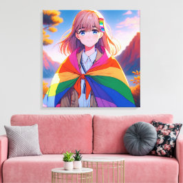 LGBTQIA+のケープをまとったアニメ少女 キャンバスプリント