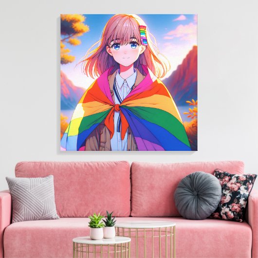 LGBTQIA+のケープをまとったアニメ少女 キャンバスプリント (インサイチュ (リビング))