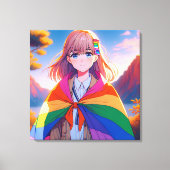 LGBTQIA+のケープをまとったアニメ少女 キャンバスプリント (正面)