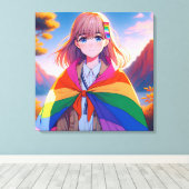 LGBTQIA+のケープをまとったアニメ少女 キャンバスプリント (インサイチュ (ウッドフロア))