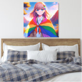 LGBTQIA+のケープをまとったアニメ少女 キャンバスプリント (インサイチュ (寝室))