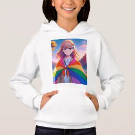 LGBTQIA+のケープを羽織ったアニメ少女