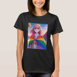 LGBTQIA+のケープを羽織ったアニメ少女 Tシャツ