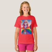 LGBTQIA+のケープを羽織ったアニメ少女 Tシャツ (正面フル)